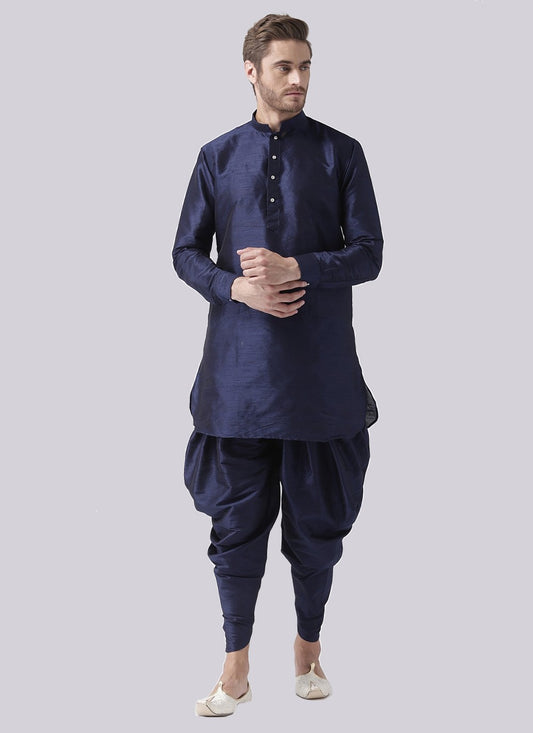 Plain Art Dupion Silk Navy Blue Dhoti Kurta - M2485