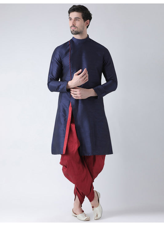 Plain Art Dupion Silk Navy Blue Kurta Pyjama - M1219