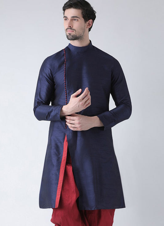 Plain Art Dupion Silk Navy Blue Kurta - M1335