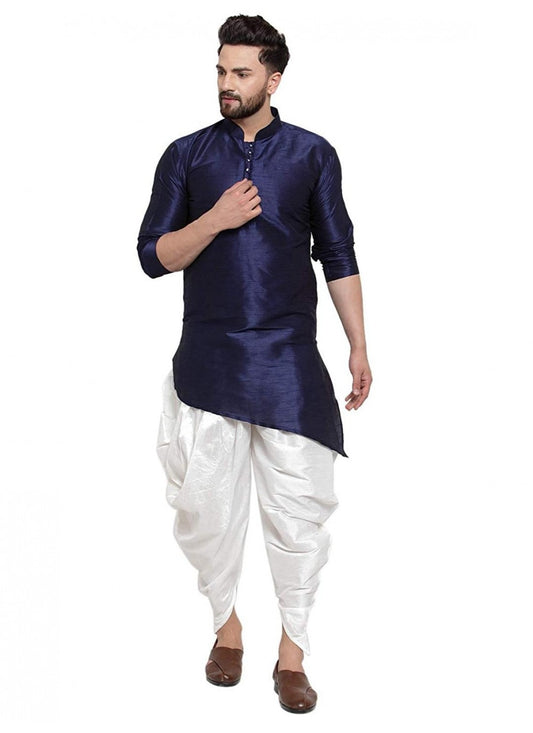 Plain Art Dupion Silk Navy Blue Dhoti Kurta - M1553