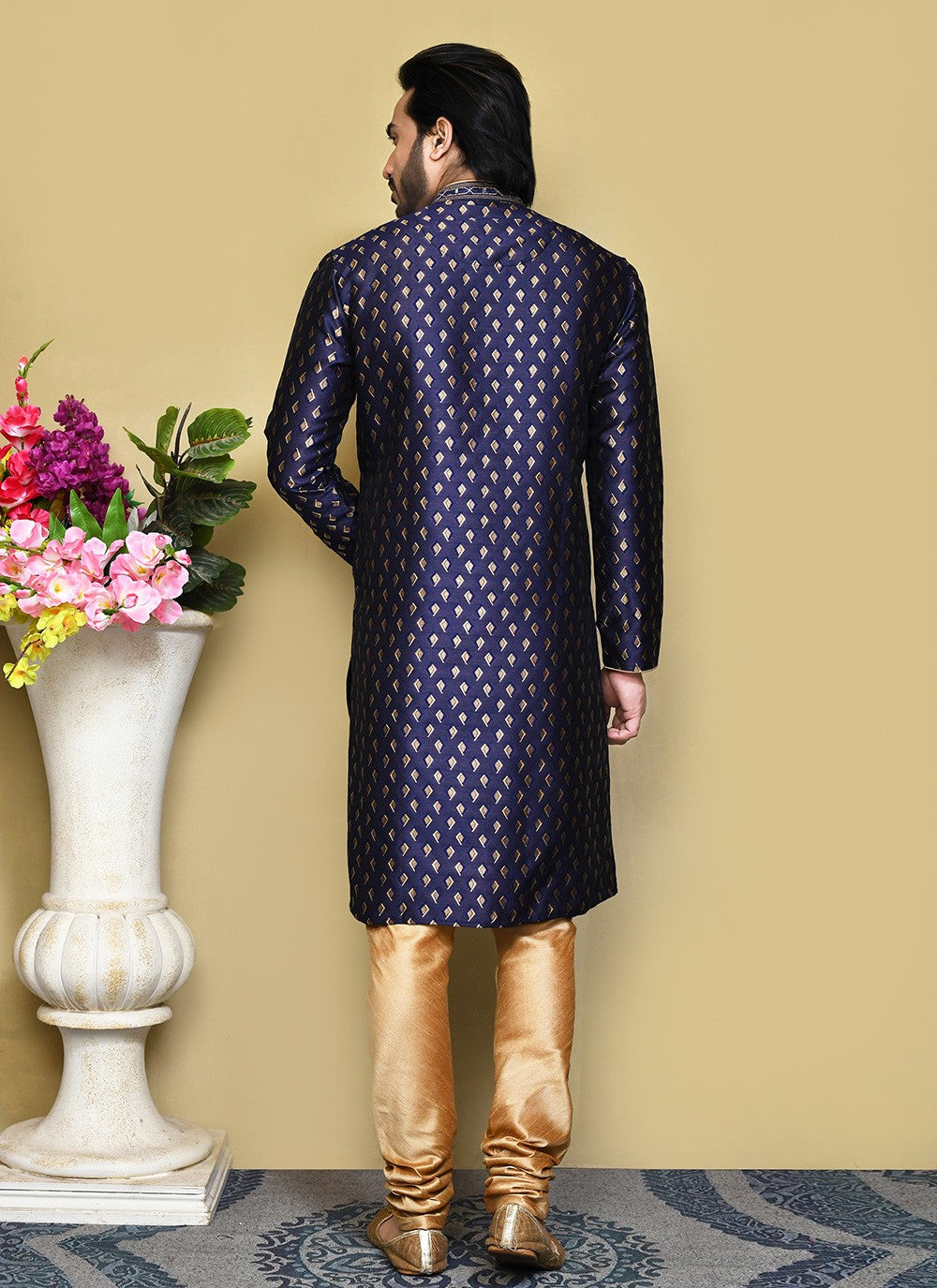 Resham Art Silk Navy Blue Kurta Pyjama - M7858