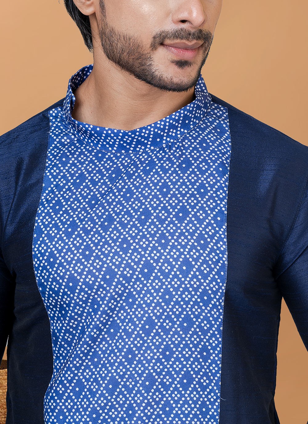 Digital Print Banarasi Silk, Cotton Navy Blue Kurta Pyjama - M5963