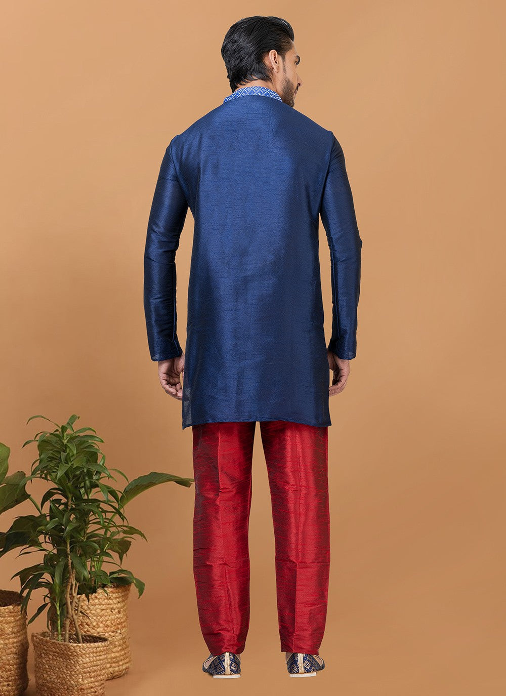 Digital Print Banarasi Silk, Cotton Navy Blue Kurta Pyjama - M5963