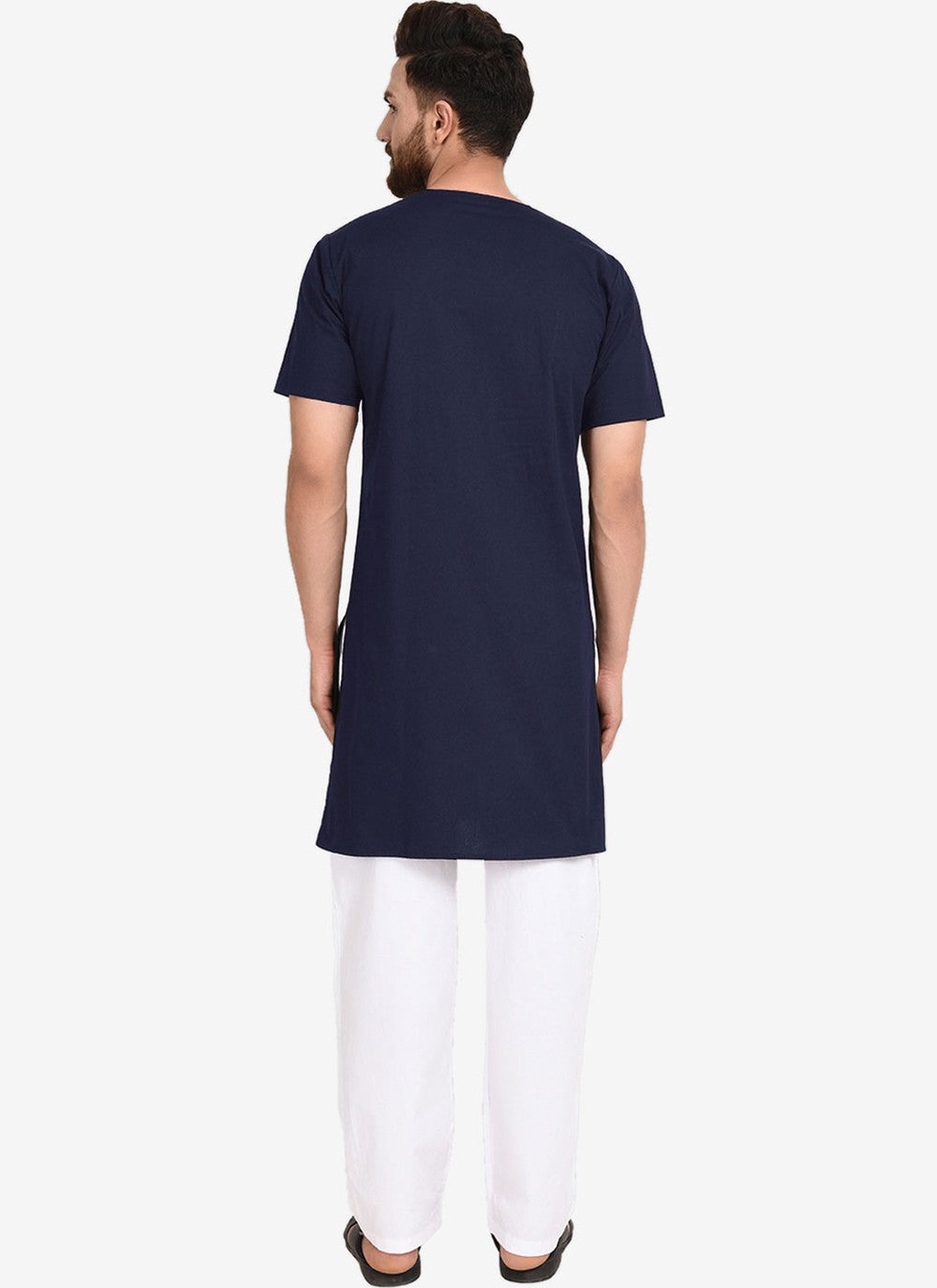 Plain Blended Cotton Navy Blue Kurta Pyjama - M4480