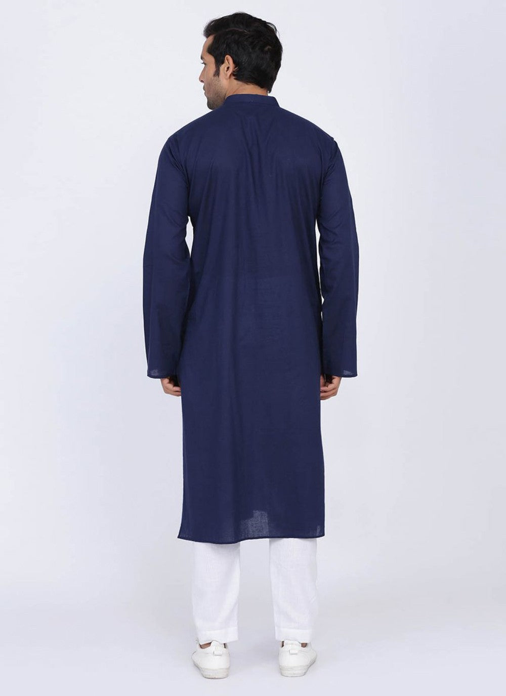 Plain Blended Cotton Navy Blue Kurta Pyjama - M6180