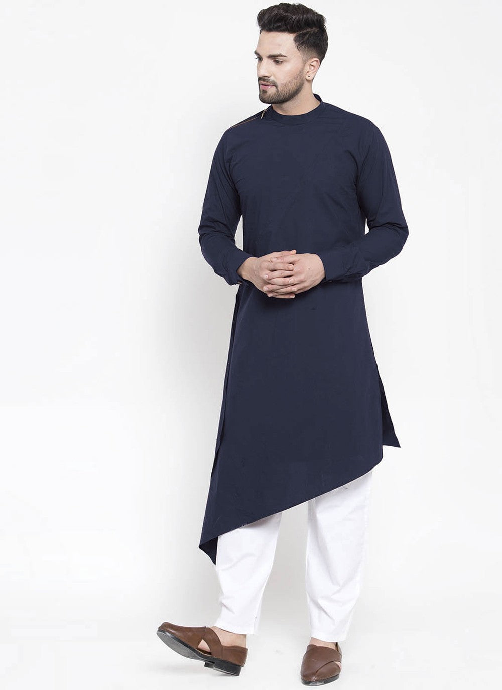 Plain Blended Cotton Navy Blue Indo Western - M4526