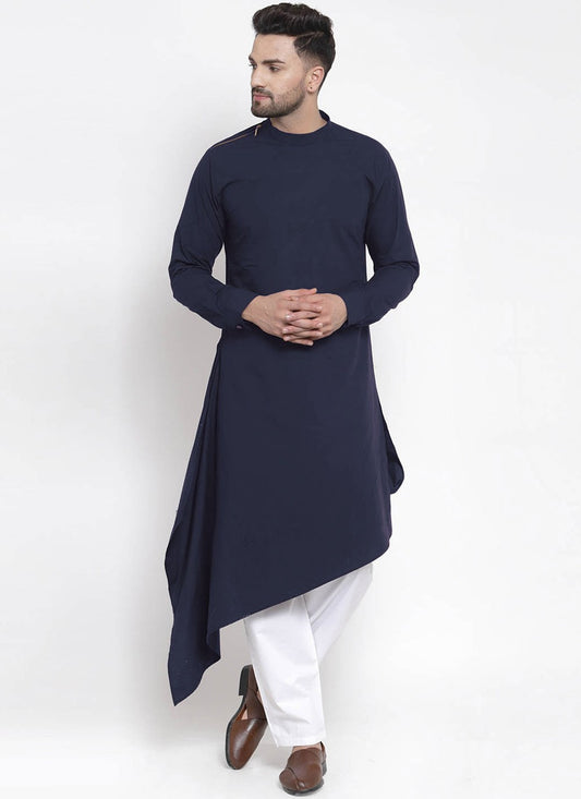 Plain Blended Cotton Navy Blue Indo Western - M4526