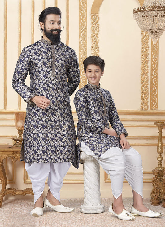 Buttis Dupion Silk Navy Blue Dhoti Kurta - M1924