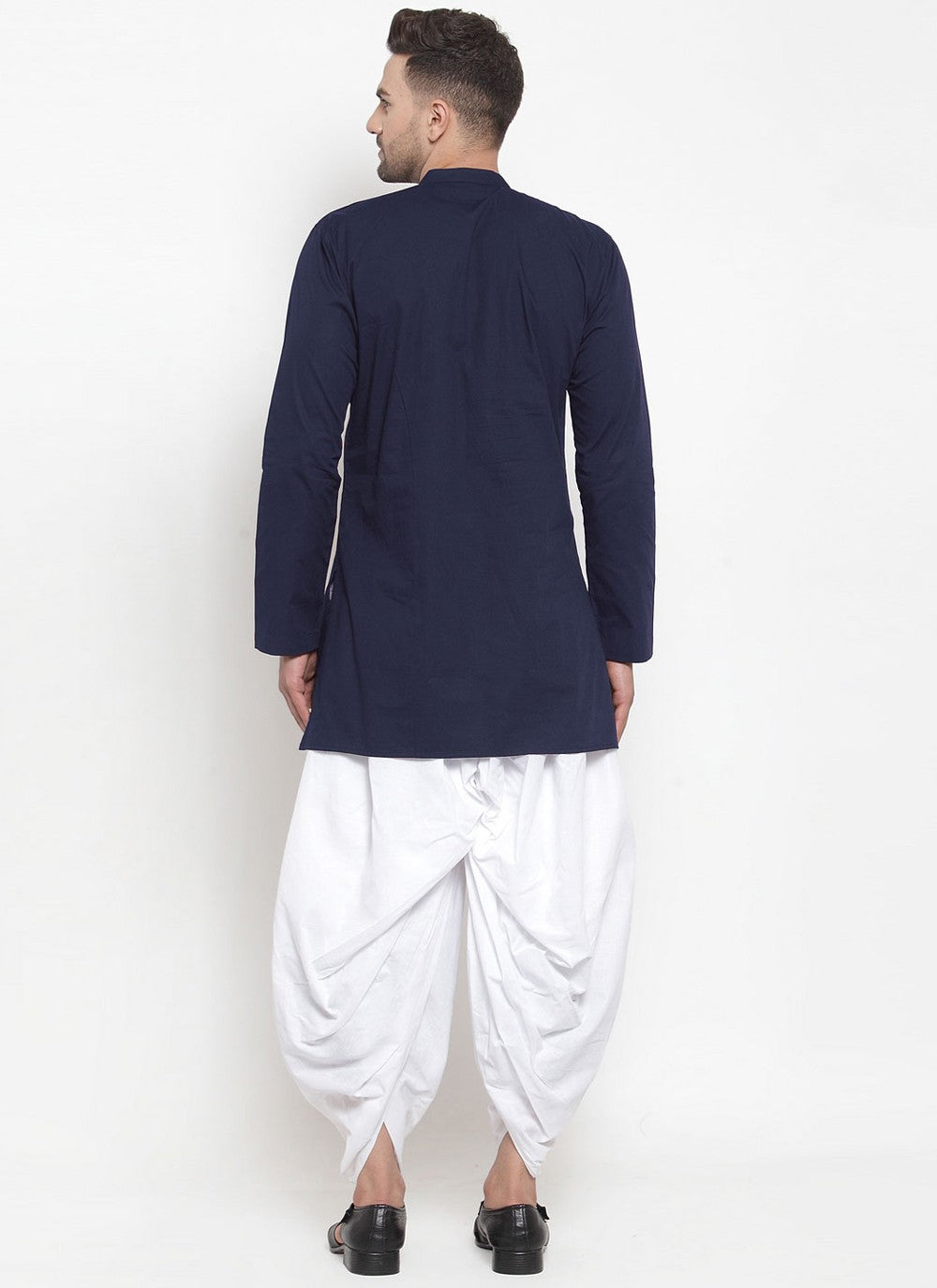 Plain Blended Cotton Navy Blue Dhoti Kurta - M4392