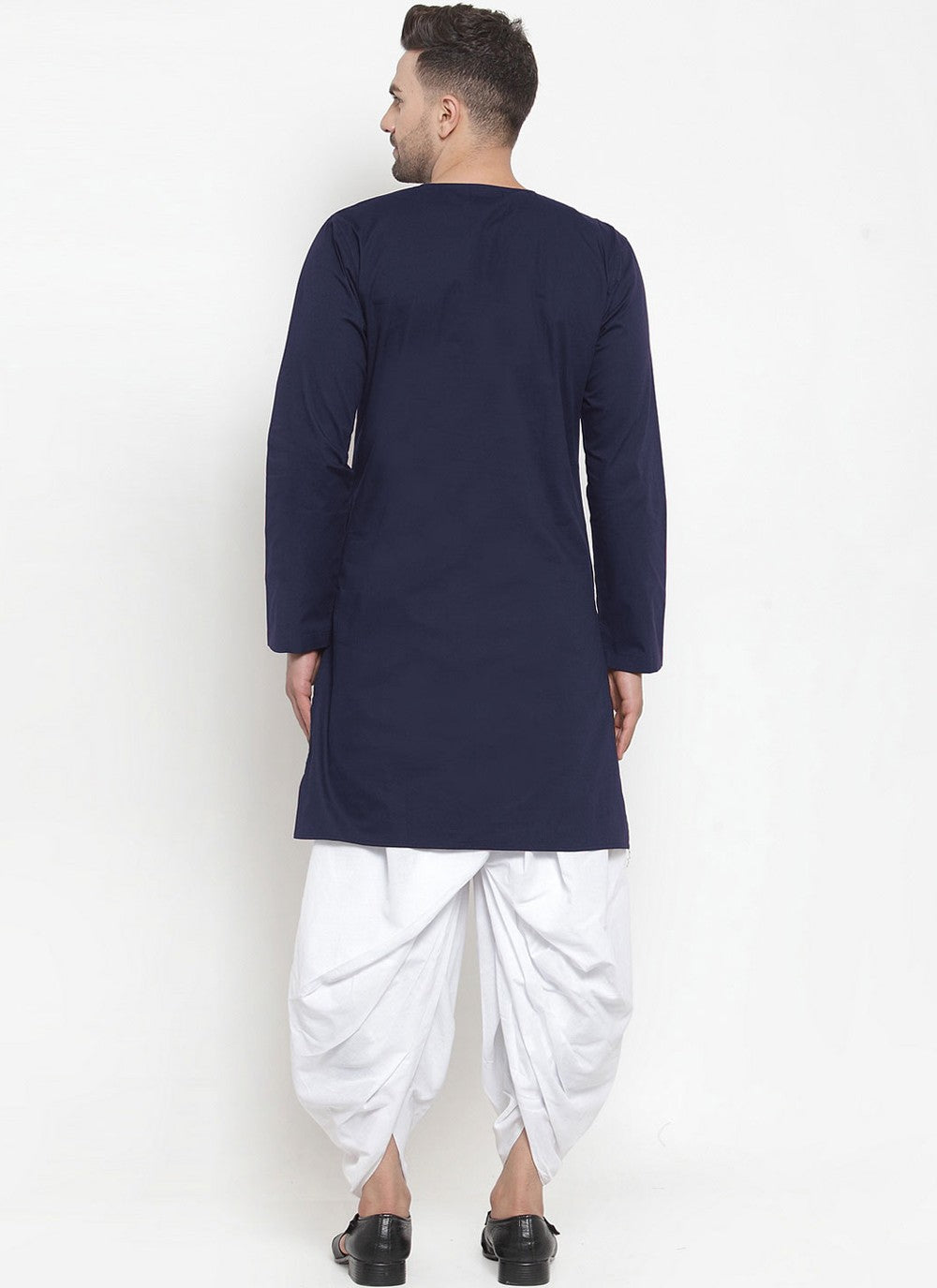 Plain Blended Cotton Navy Blue Indo Western - M4383