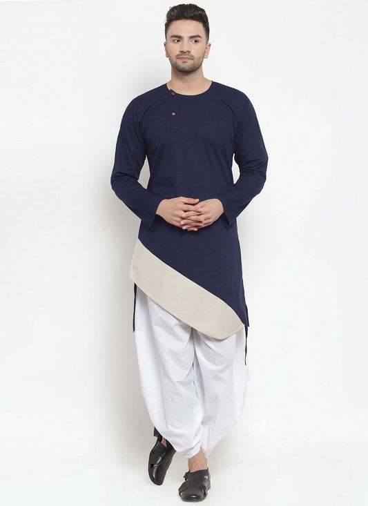 Plain Blended Cotton Navy Blue Indo Western - M4383