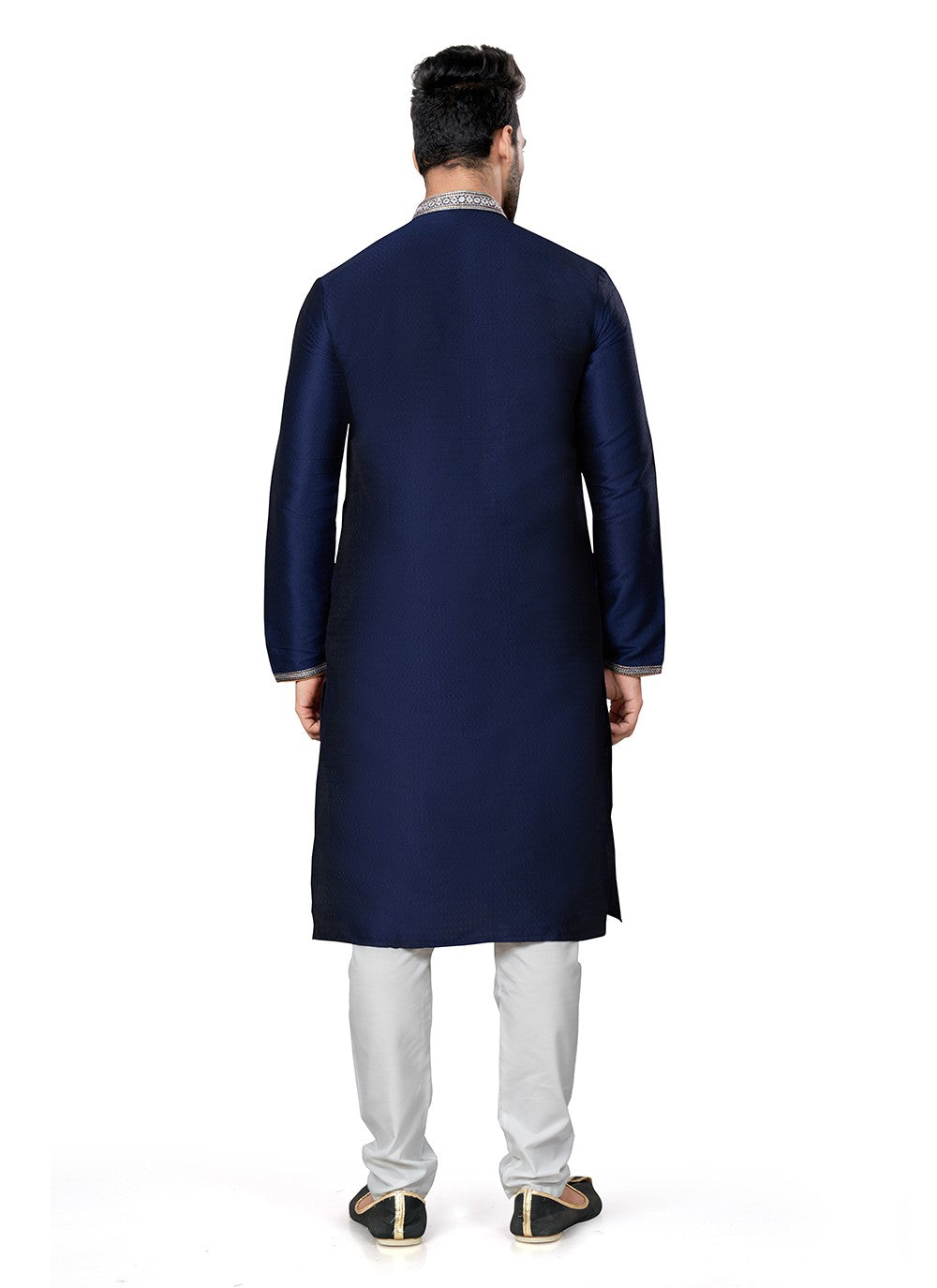 Embroidered Silk Navy Blue Kurta Pyjama - M6399