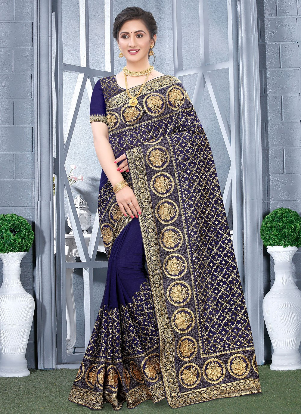 Classic Embroidered Vichitra Silk Saree - S6297