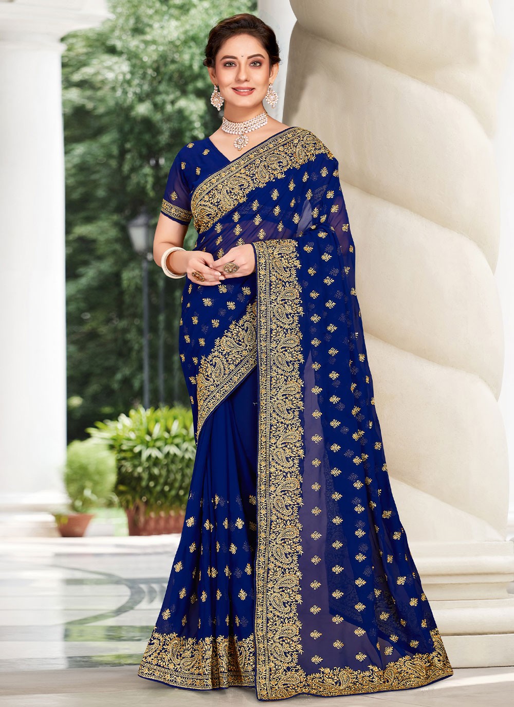 Classic Embroidered Georgette Saree - S1834