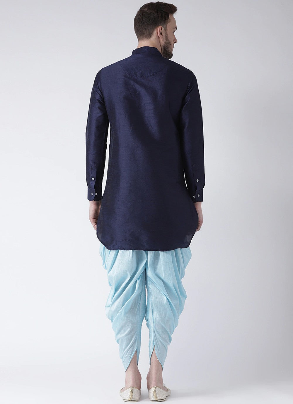 Plain Art Dupion Silk Navy Blue Dhoti Kurta - M2473