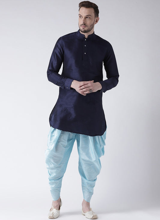 Plain Art Dupion Silk Navy Blue Dhoti Kurta - M2473