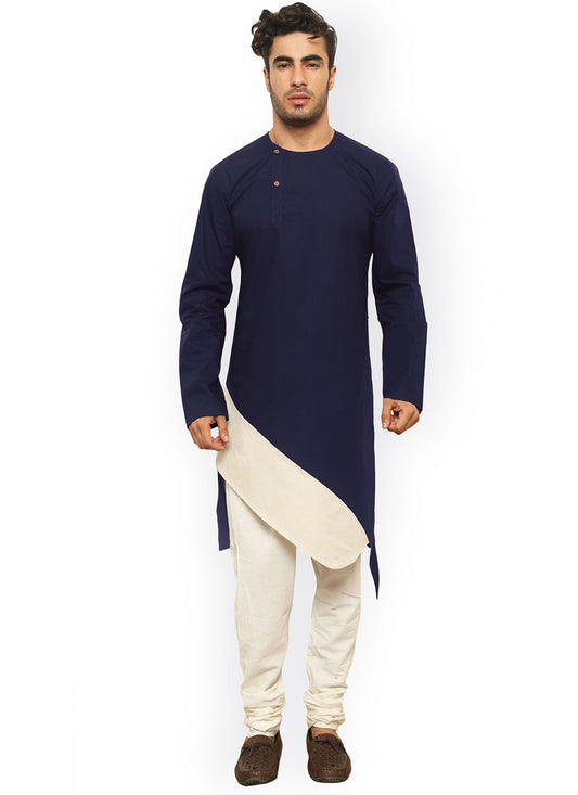 Plain Blended Cotton Navy Blue Indo Western - M4380