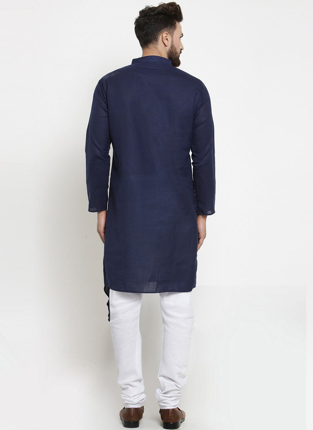 Plain Blended Cotton Navy Blue Kurta Pyjama - M1987