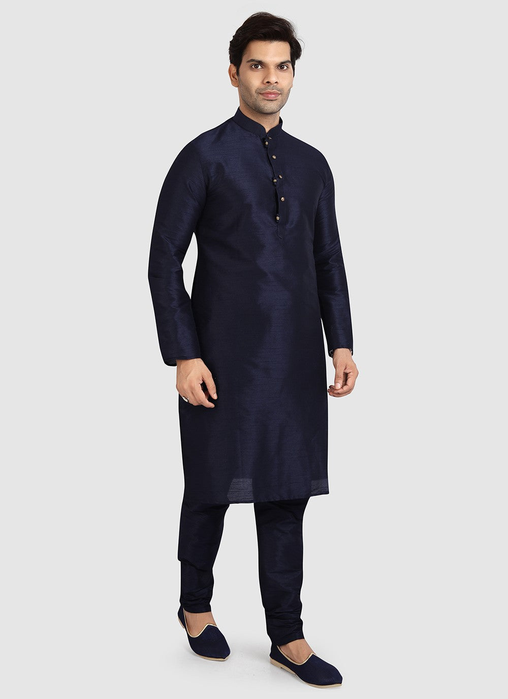 Plain Art Silk Navy Blue Kurta Pyjama - M3410