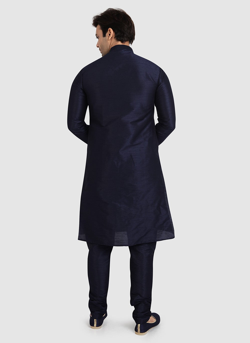 Plain Art Silk Navy Blue Kurta Pyjama - M3410