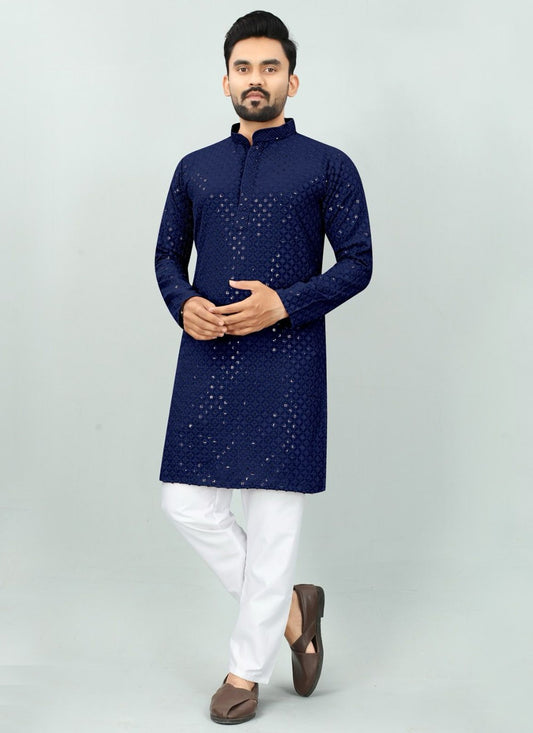 Chicken Rayon Navy Blue Kurta Pyjama - M6085