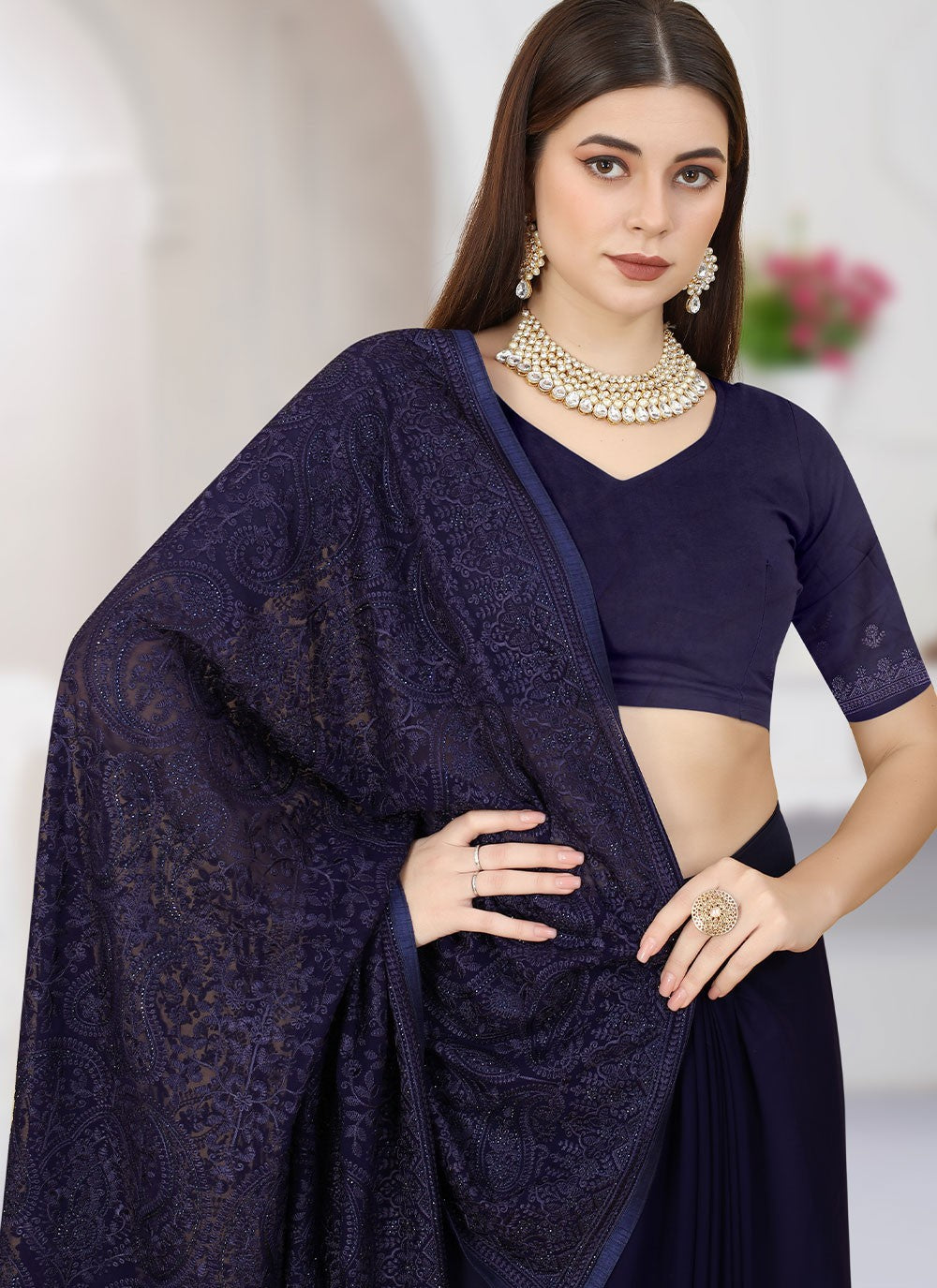 Saree Embroidered Georgette Saree - S2466