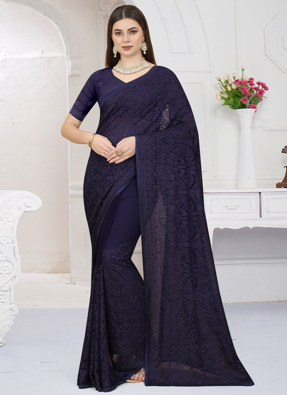 Saree Embroidered Georgette Saree - S2466