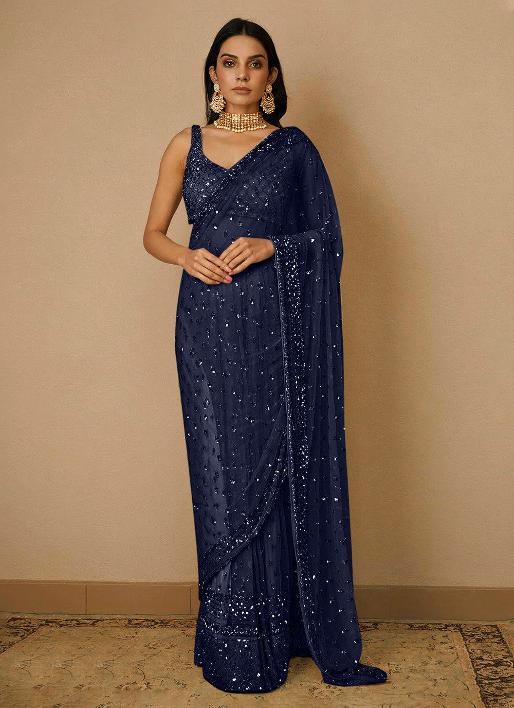 Contemporary Embroidered Net Saree - S3570