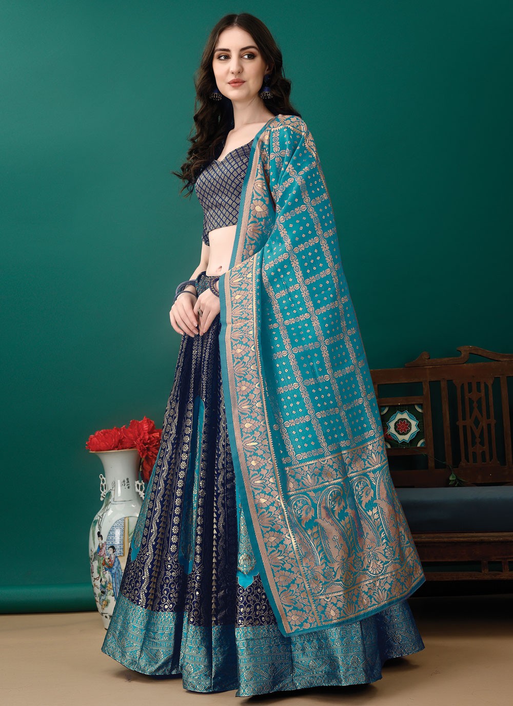 Jacquard Work Jacquard Silk A - Line Lehenga - L2168