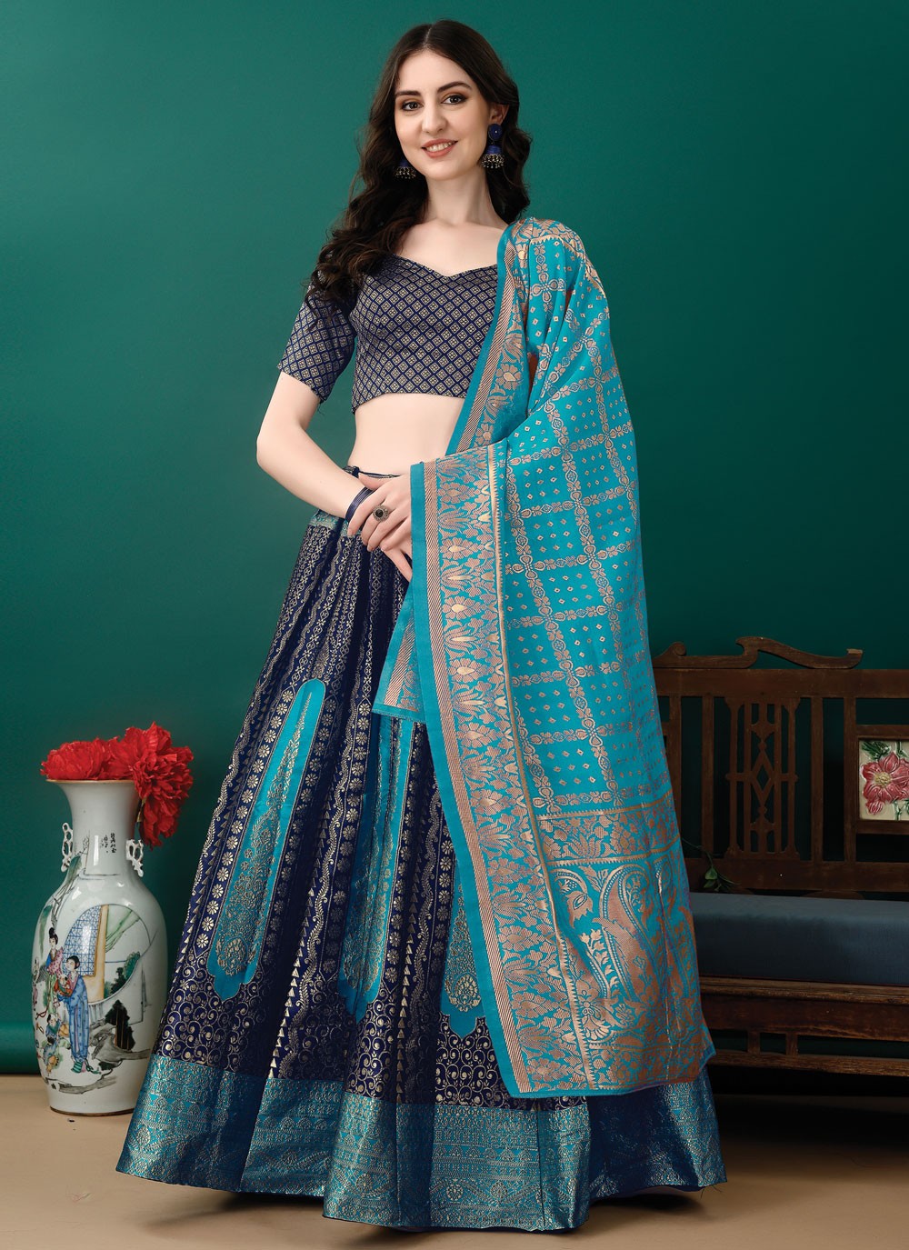 Jacquard Work Jacquard Silk A - Line Lehenga - L2168