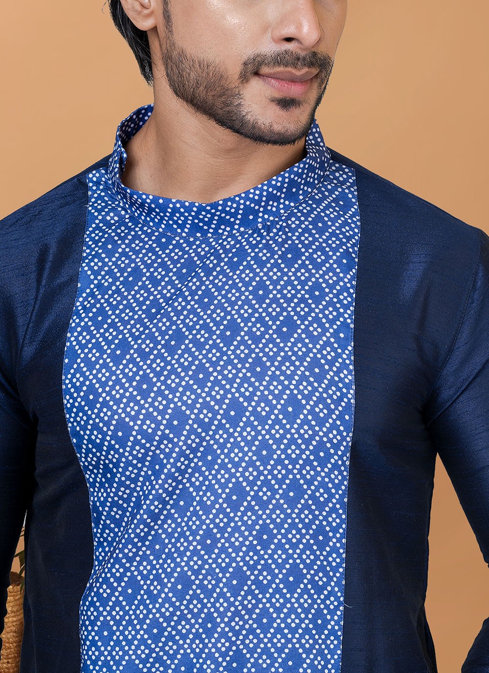 Digital Print Banarasi Silk, Cotton Navy Blue Kurta Pyjama - M5966