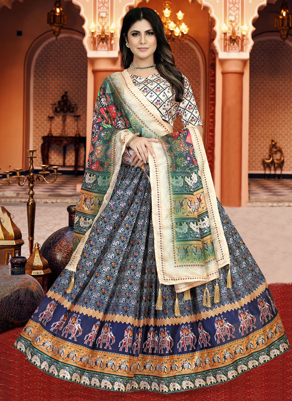 Digital Print Silk A - Line Lehenga - L1210