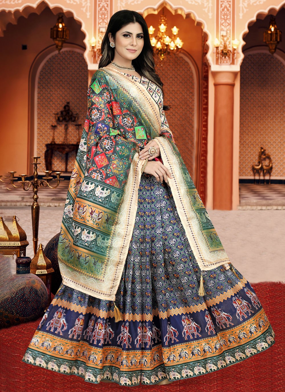 Digital Print Silk A - Line Lehenga - L1210