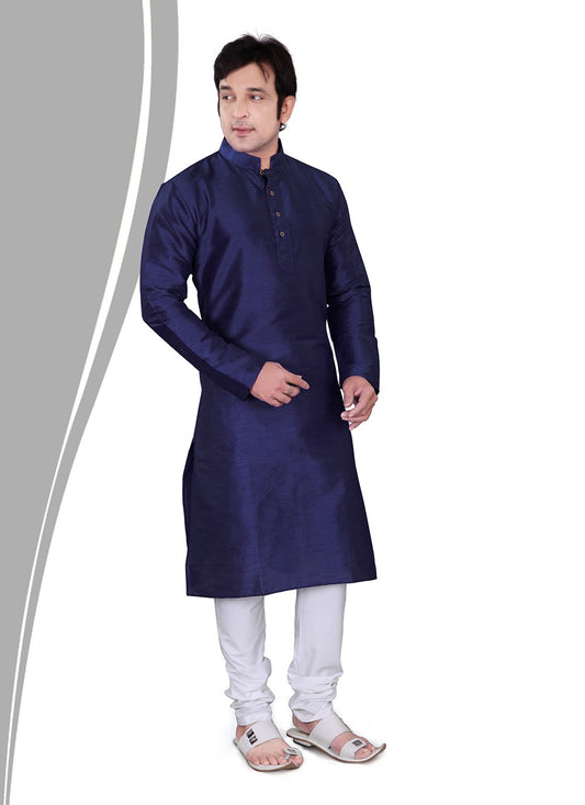 Plain Dupion Silk Navy Blue Kurta Pyjama - M2155