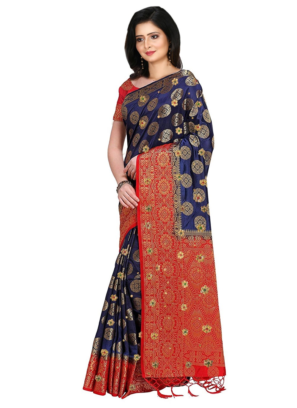 Trendy Embroidered Kanjivaram Silk Saree - S1674