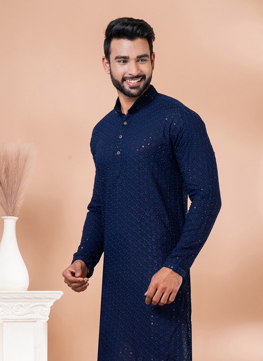 Embroidered Rayon Navy Blue Kurta - M7848