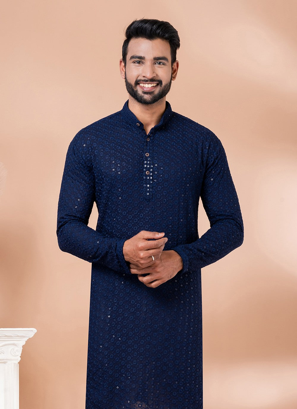 Embroidered Rayon Navy Blue Kurta - M7848