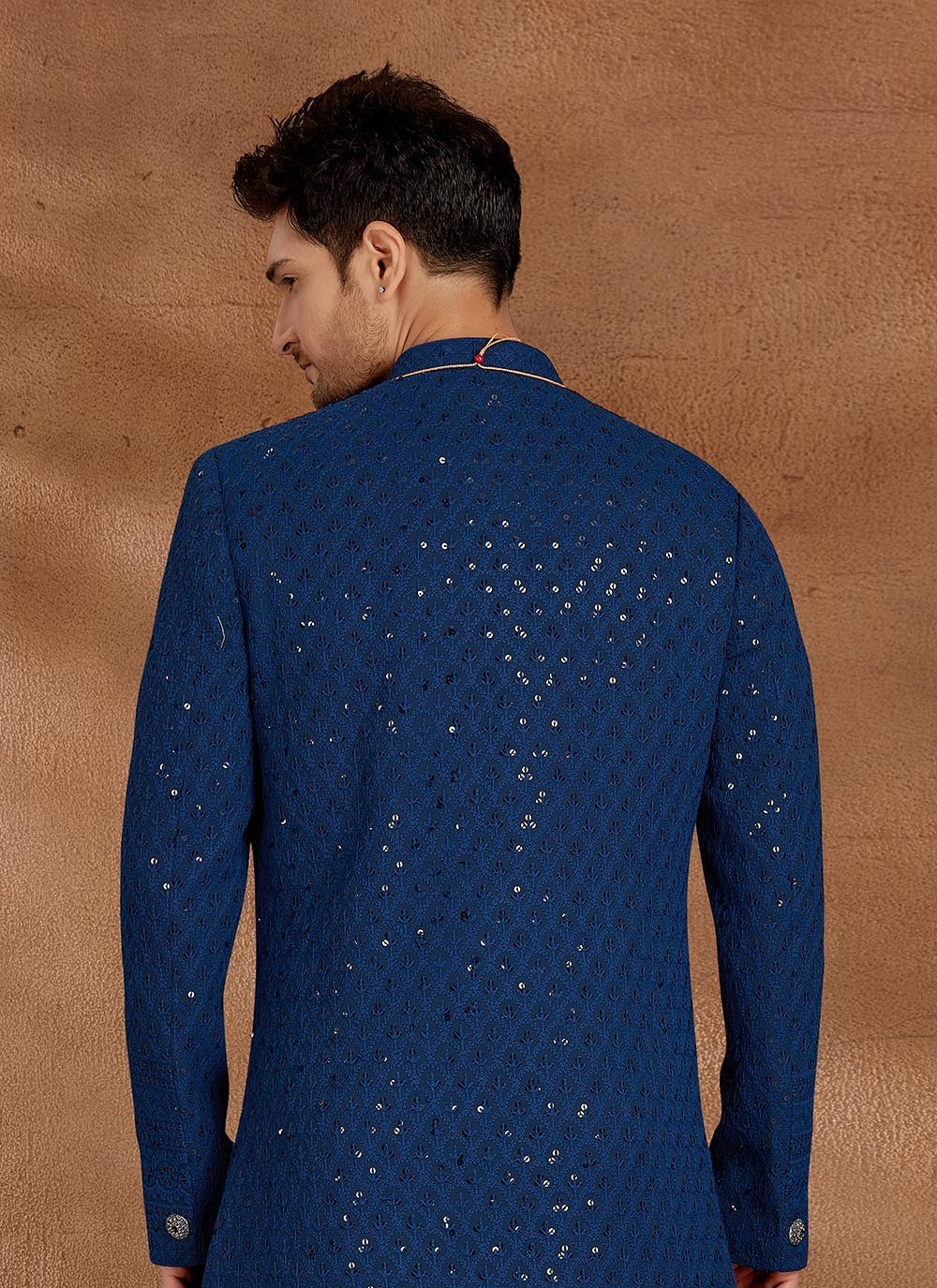 Embroidered Lucknowi Navy Blue Indo Western Sherwani - M2705