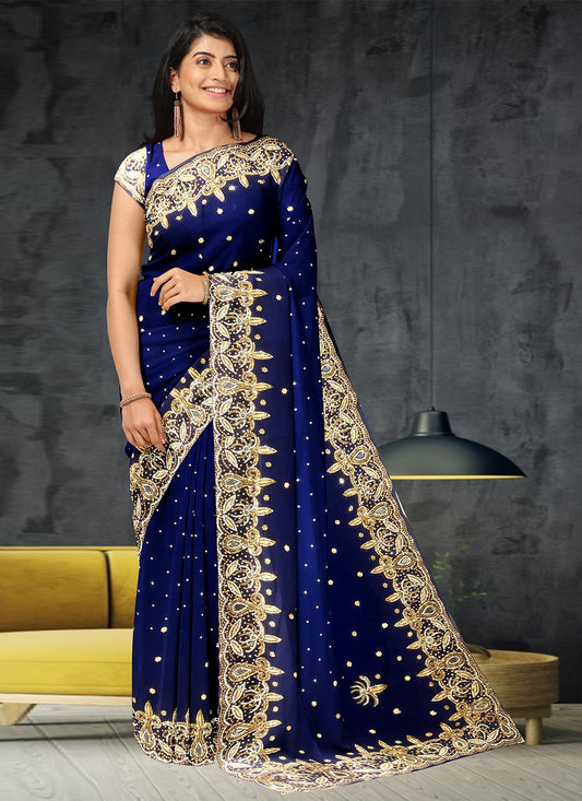 Classic Hand Embroidery Georgette Saree - S1972