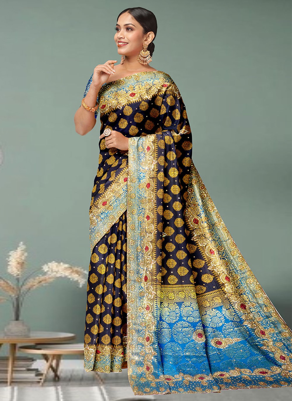 Classic Hand Embroidery Georgette Saree - S1972