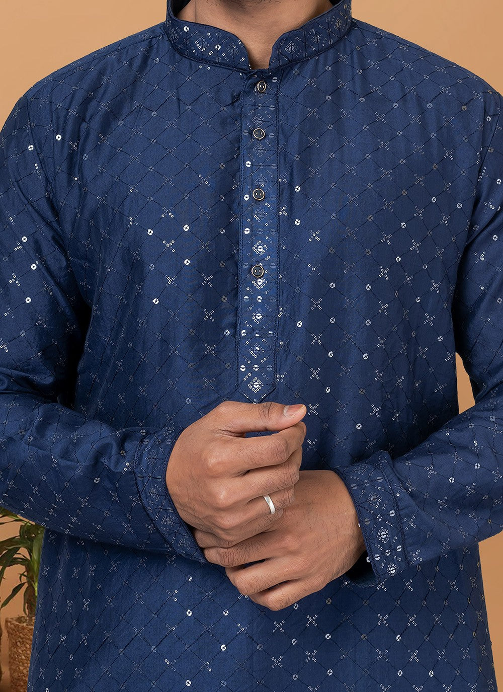 Embroidered Cotton , Viscose Navy Blue Kurta Pyjama - M6357