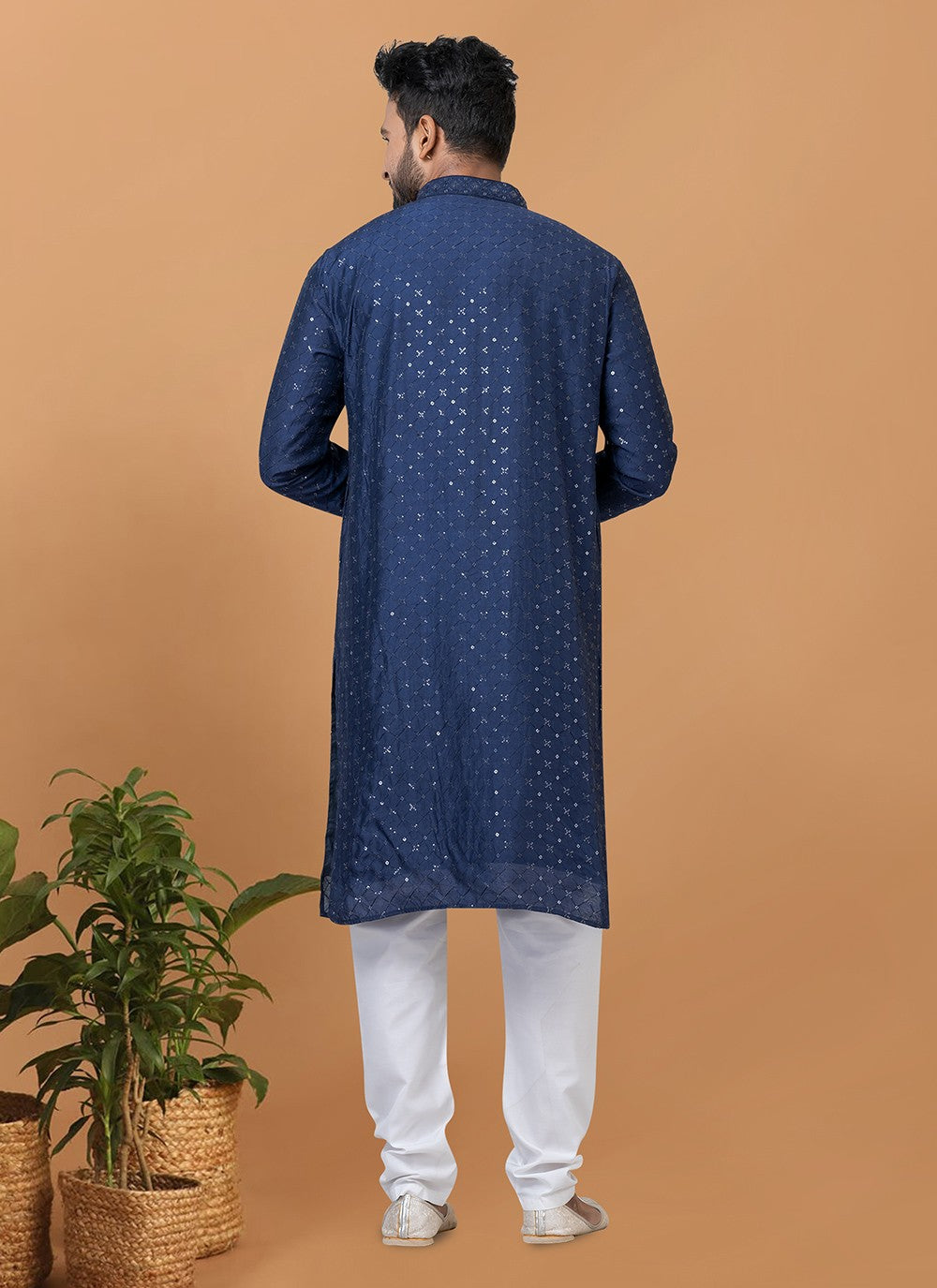 Embroidered Cotton , Viscose Navy Blue Kurta Pyjama - M6357