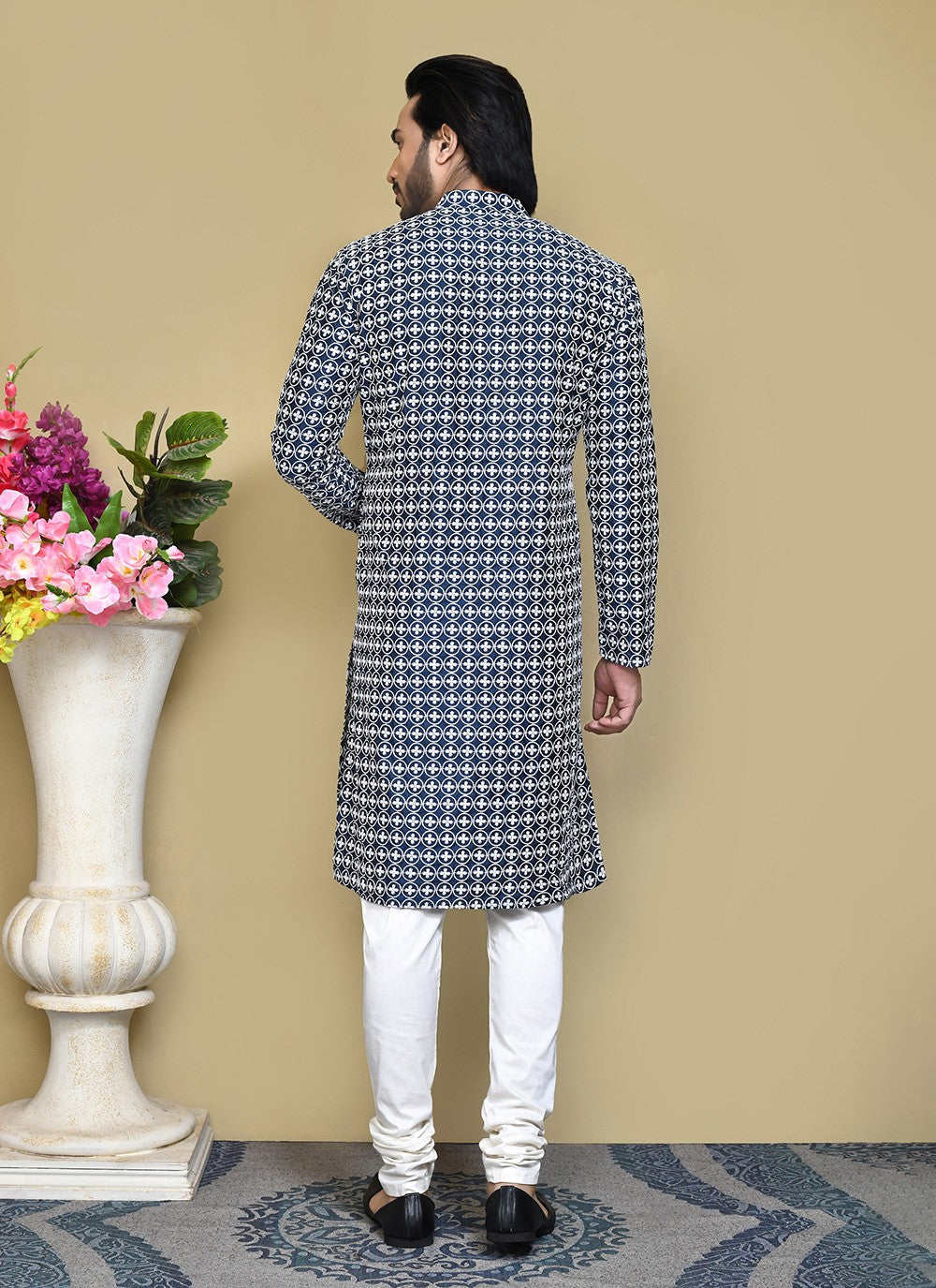 Buttons Cotton Navy Blue Kurta Pyjama - M7783