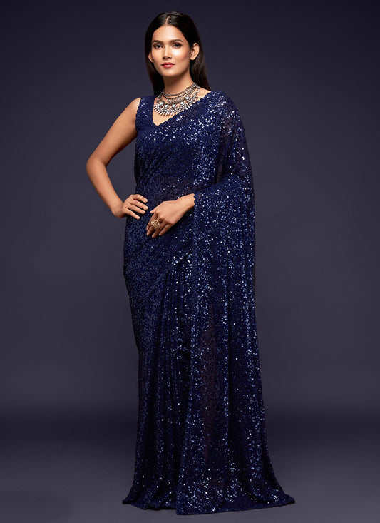 Classic Sequins Faux Georgette Saree - S0995