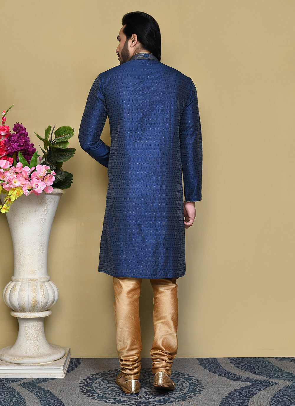 Resham Art Silk Navy Blue Kurta Pyjama - M7839