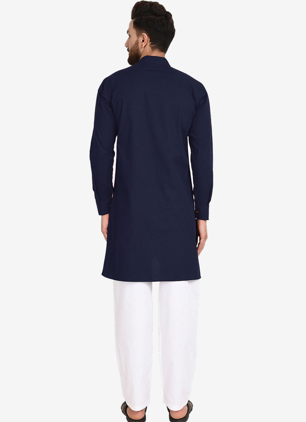 Plain Blended Cotton Navy Blue Kurta Pyjama - M4483