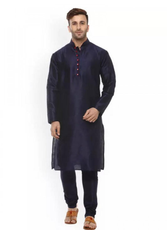 Plain Dupion Silk Navy Blue Kurta Pyjama - M1046