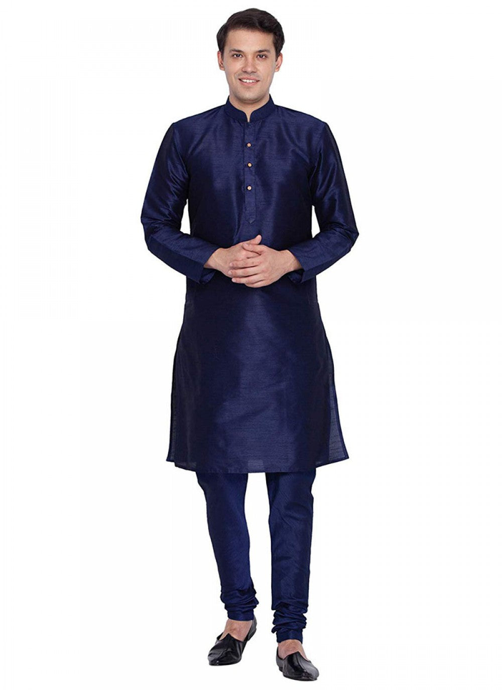 Plain Art Dupion Silk Navy Blue Kurta Pyjama - M1178