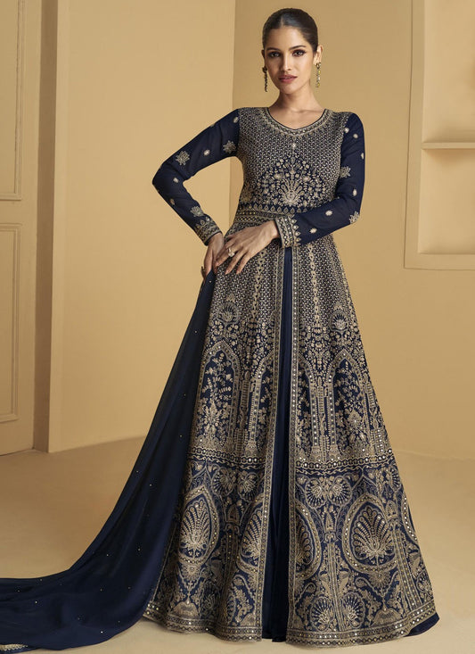 Embroidered Faux Georgette Anarkali - T4826