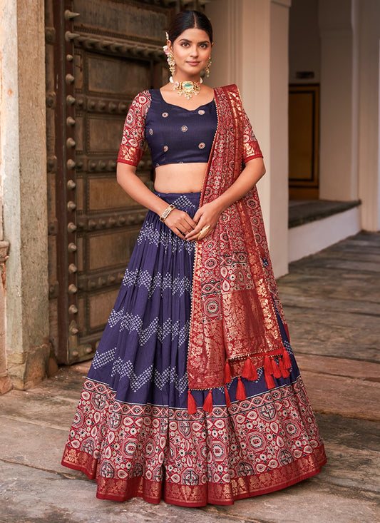 Foliage Prints Tussar Silk A - Line Lehenga - L1518